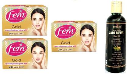 Fem GOLD CREME BLEACH 3 PC EACH OF 75 GM AND SUBAXO AYURVEDIC JADI BUTTI HAIR OIL 100 ML Price in India - Buy Fem GOLD CREME BLEACH 3 PC EACH OF Fem GOLD CREME BLEACH 3 PC EACH OF 75 GM AND SUBAXO AYURVEDIC JADI BUTTI HAIR OIL 100 ML Price in India - Buy Fem GOLD CREME BLEACH 3 PC EACH OF