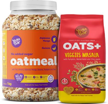 Yogabar Oatmeal 1kg and Veggie Masala Oats 1kg Plastic Bottle  (2 x 1 kg)