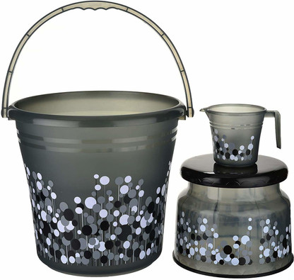 Bathroom Plastic Bucket With Mug 16 L 1 Bucket and 1 mug pack of 1 Grey 