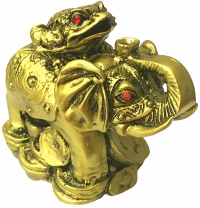 Brass Feng Shui Frog On Elephant Showpiece 