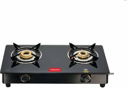 Fabiano 2 Burner Auto Ignition (Automatic) Stainless Steel Glass Gas Stove | 7MM Toughened Black Glass Glass Automatic Gas Stove