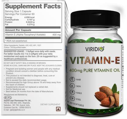 Viridio VITAMIN E -400mg Vitamin E Oil Softgels For Hair, Face And Immunity Support. Price in India - Buy Viridio VITAMIN E -400mg Vitamin E Oil Softgels For Hair, Face And Immunity Viridio VITAMIN E -400mg Vitamin E Oil Softgels For Hair, Face And Immunity Support. Price in India - Buy Viridio VITAMIN E -400mg Vitamin E Oil Softgels For Hair, Face And Immunity