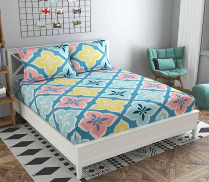 Dahlia 200 TC Polycotton Double Floral Fitted (Elastic) Bedsheet