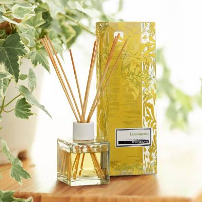 ROSeMOORe Lemongrass Scented Reed Diffuser for Living Room, Washroom, Bedroom, Office - 200 ML with 10 Reed Sticks Diffuser Set