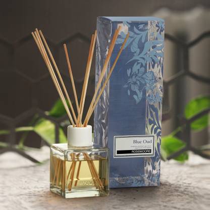 ROSeMOORe Blue Oud Scented Reed Diffuser for Living Room, Washroom, Bedroom, Office - 200 ML with 10 Reed Sticks Diffuser Set
