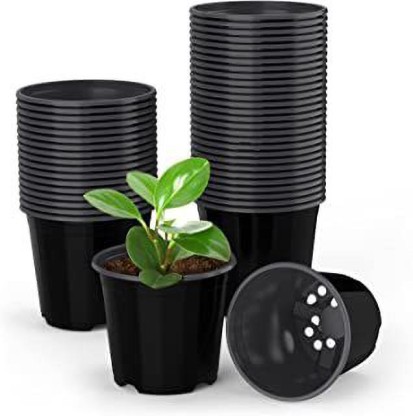YIKUSH 100 Pcs 4 Plastic Plants Nursery Pot Durable Seed Starting Pots Garden Plant Container Black 
