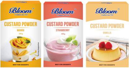 Bloom Premium Mango Strawberry and Vanilla Custard Powder 100g x 3 Custard Powder  (3 x 100 g)