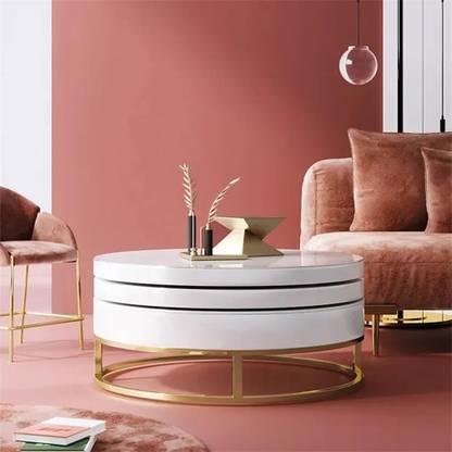 Ng Decor White Round Modern Wood Swivel Coffee Table Center With Storage In Gold Engineered India Round Modern Wood Swivel Coffee Table, Round Center Table Decor