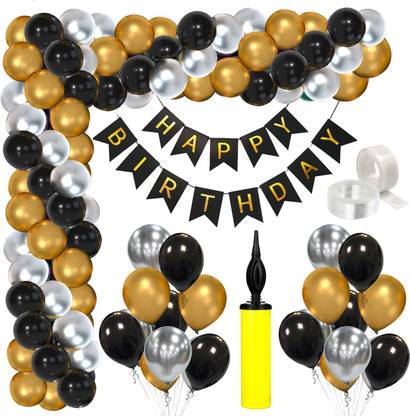 Flipkart Com Zyozi Solid 79 Pcs Black Gold And Silver Balloon Garland Arch Kit Balloon Balloon