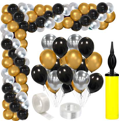 Flipkart Com Zyozi Solid 78 Pcs Black Gold And Silver Balloon Garland Arch Kit Balloon Balloon