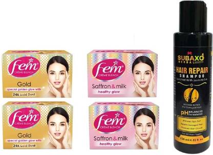 Fem GOLD BLEACH 2 PC & SAFFRON AND MILK 2 PC EACH OF 40 G & SUBAXO HAIR REPAIR SHAMPOO 120 ML Price in India - Buy Fem GOLD BLEACH 2 PC Fem GOLD BLEACH 2 PC & SAFFRON AND MILK 2 PC EACH OF 40 G & SUBAXO HAIR REPAIR SHAMPOO 120 ML Price in India - Buy Fem GOLD BLEACH 2 PC