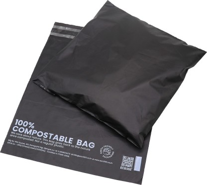 50 Pieces, 6.5x8 Inch Black Courier Shipping Packaging Poly Parcel Bags  With POD - 61 Micron Material, Biodegradable