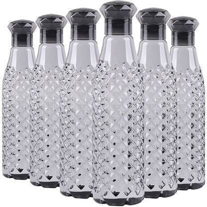 Crystal Clear Water Bottle For Fridge, Home Office Gym School Boy, Unbreakable 1000 ml Bottle  (Pack of 6, Black, Grey, Plastic)