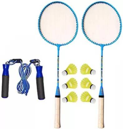 Rakso Badmintion set with 6 pc shuttle and skipping roop Badminton Kit ...