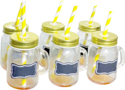 Durable Glass Mason Jar Sipper with Straw, Yellow Lemon 