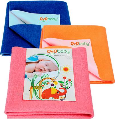 Oyo Baby Cotton Baby Bed Protecting Mat  (Salmon Rose, Royal Blue, Peach, Small, Pack of 3)