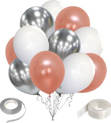 Flipkart Com Zyozi Solid Rose Gold White Silver Balloon For Baby Shower Wedding Decoration Pack Of 32 Balloon Balloon