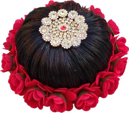 MX WOMEN HAIR STYLE For Women, Bridal, And Girl A Beautiful Red Rose Flower  Juda Bun With Stone Work Hair Extension Price in India - Buy MX WOMEN HAIR  STYLE For Women,