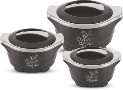 FLAIR Silvermax Insulated Casserole 800 ML, 1200 ML & 1800 ML Black Color Pack of 3 Serve Casserole Set  (3800 ml)