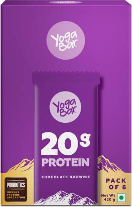 Yogabar 20g Protein Bars- Chocolate Brownie Whey Protein Baked Brownie- 420gm- Pack of 6