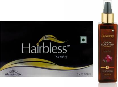 Hairbless TABLETS (3×10 Tab) AND ONION BLACK SEED HAIR OIL (200ML) Price in  India - Buy Hairbless TABLETS (3×10 Tab) AND ONION BLACK SEED HAIR OIL  (200ML) online at 