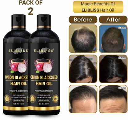 ELIBLISS Onion Black Seed Hair Oil - Controls Hair Fall - NO Mineral Oil,  Silicones, Cooking Oil & Synthetic Fragrance Hair Oil (100ml+100ml) Pack Of  2 Hair Oil - Price in India,