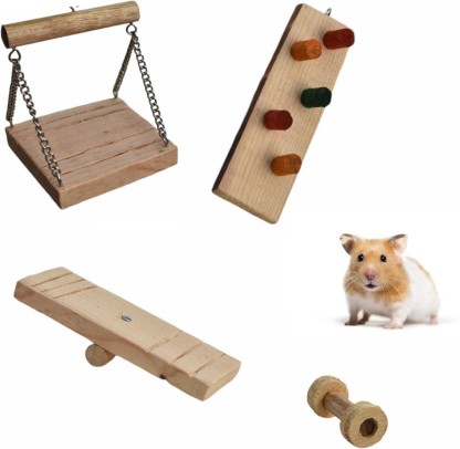 Wooden Hamster Toy Swing Bird Mouse Exercise Cage Hanging Pet Play Toys Q 