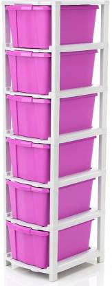 vokay MULTI Layer Plastic Modular Basket Drawer Chest Storage Plastic Free Standing Cabinet  (Finish Color – Pink, Pre-assembled)