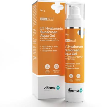 The Derma Co 1% Hyaluronic Sunscreen Aqua Ultra Light Gel with SPF 50 PA++++ For Broad Spectrum, UV A, UV B & Blue Light Protection - SPF 50 PA++++
