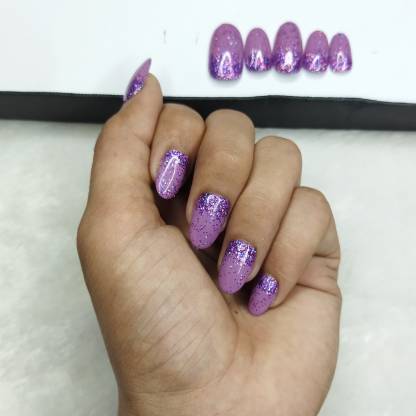 The NailzStation Glossy Purple Glitter Ombre Print Fake Nails/In Oval (Pack  of 20) - Price in India, Buy The NailzStation Glossy Purple Glitter Ombre  Print Fake Nails/In Oval (Pack of 20) Online