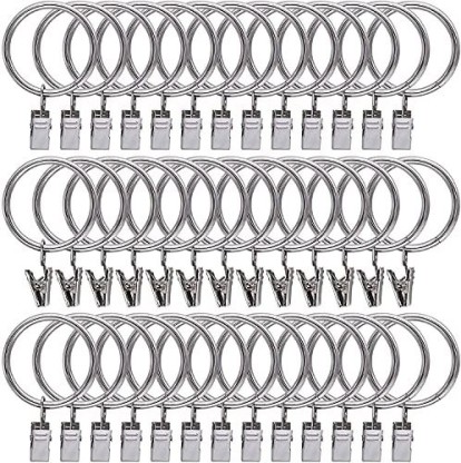 Xrten 8 Pcs Stainless Steel Curtain Rod Clip Rings,Silver Shell Shape Curtain Ring Clips with Hook 