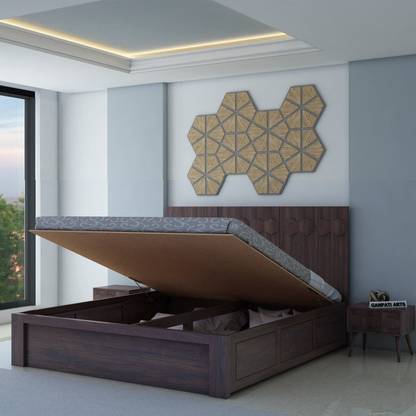 Tg Furniture Sheesham Wood Hexa King Size Bed With Hydraulic Storage For Bedroom Solid In India Tg Furniture Sheesham Wood Hexa King, Wooden King Size Bed With Storage