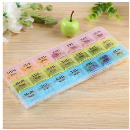NWLY 21 21 Compartment Weekly Pill Organizer, Medicine Storage , Timer Case Three-Times-a-Day {Multi Color} Pill Box