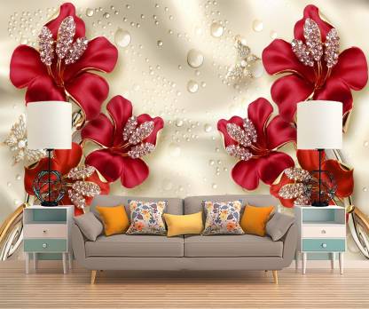 HD PRINT HOUSE Floral & Botanical Red, White Wallpaper Price in India - Buy  HD PRINT HOUSE Floral & Botanical Red, White Wallpaper online at  
