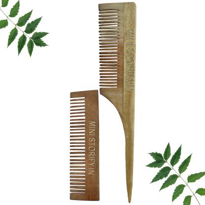 Mini Storify Truly Organic 1 Neem Pocket Comb 1 Neem Tail Comb Anti- Dandruff Comb For Men & Women