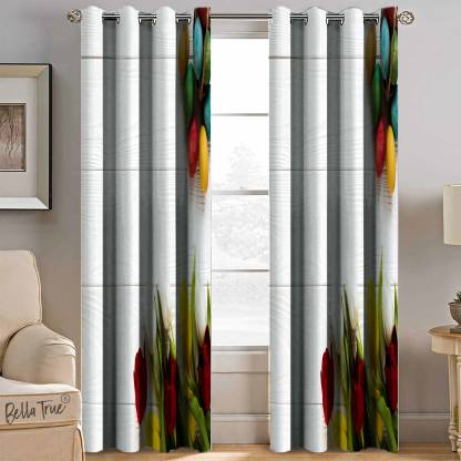 BELLA TRUE 270 cm (9 ft) Polyester Semi Transparent Long Door Curtain (Pack Of 2)