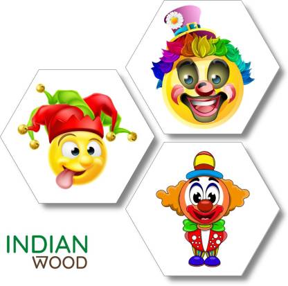 indian wood Joker Funny Face Modern Art Set of 3 Hexagon Wall Decor Digital  Reprint 21 inch x 21 inch Painting Price in India - Buy indian wood Joker  Funny Face Modern