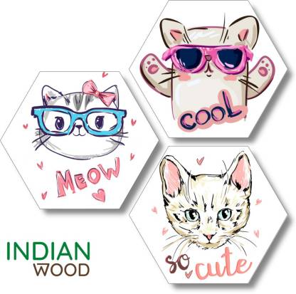 indian wood Funny Cat Faces Modern Art Set of 3 Hexagon Wall Decor Digital  Reprint 21 inch x 21 inch Painting Price in India - Buy indian wood Funny  Cat Faces Modern