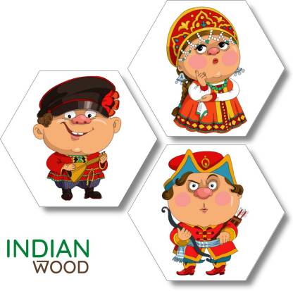 indian wood Cartoon Characters Modern Art Set of 3 Hexagon Wall Decor  Digital Reprint 21 inch x 21 inch Painting Price in India - Buy indian wood  Cartoon Characters Modern Art Set
