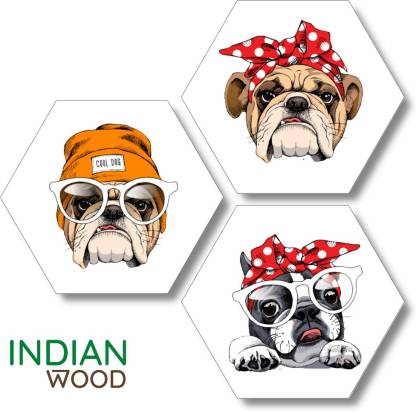 indian wood Dogs Funny Face Modern Art Set of 3 Hexagon Wall Decor Digital  Reprint 21 inch x 21 inch Painting Price in India - Buy indian wood Dogs  Funny Face Modern