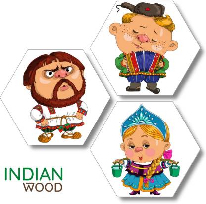 indian wood Cartoon Characters Modern Art Set of 3 Hexagon Wall Decor  Digital Reprint 21 inch x 21 inch Painting Price in India - Buy indian wood  Cartoon Characters Modern Art Set