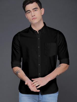 Men Solid Casual Black Shirt Price in
