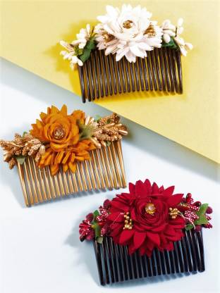 AccessHer multicolor pack of 3 acrylic comb indo Western Fancy Hair Clip/Side  Pin/Comb Pin/Jooda Pin hair Accessories with cloth flower for women and  girls Hair Clip Price in India - Buy AccessHer