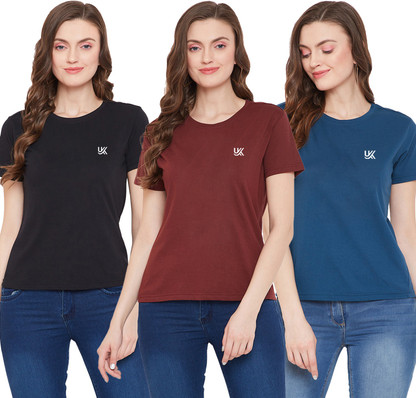 Solid Women Multicolor T-Shirt Price in