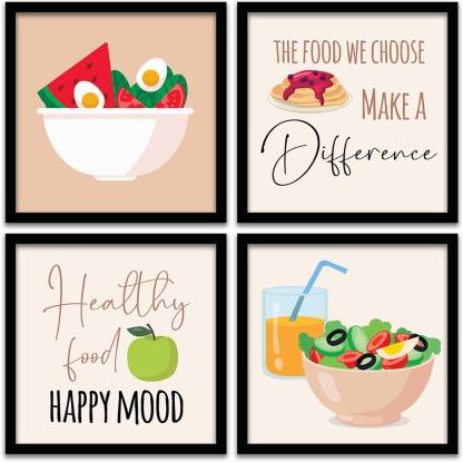 Animated Food Posters with Frame for Motivation - Cuisine Framed Wall  Poster for Home, Kitchen, Living Room,