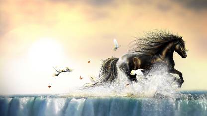 Running horse in water with bird paintings ON FINE ART PAPER HD WALLPAPER  POSTER Fine Art Print - Art & Paintings posters in India - Buy art, film,  design, movie, music, nature