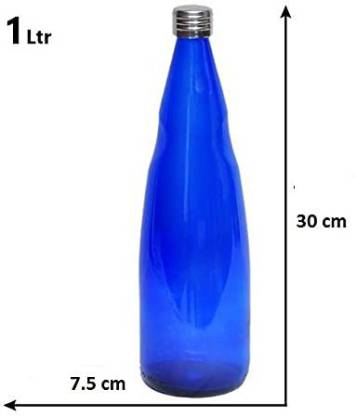 Machak Glass Water Bottle For Fridge with Stainless Steel Cap, 1 Litre, Blue (Set of 1) 1000 ml Bottle