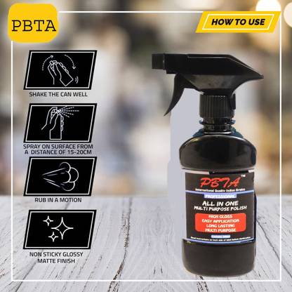 PBTA Liquid Car Polish for Bumper, Chrome Accent, Dashboard, Exterior, Leather, Headlight, Metal Parts, Tyres