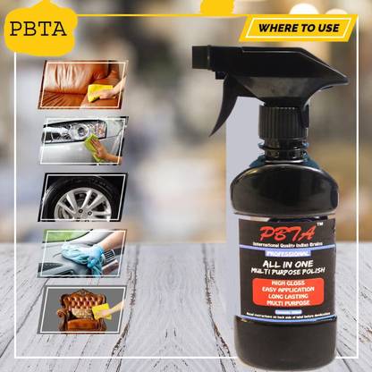 PBTA Liquid Car Polish for Bumper, Chrome Accent, Dashboard, Exterior, Leather, Headlight, Metal Parts, Tyres