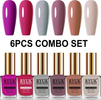 Ryuk Long Shine Hd Colors Nail Polish Combo Offer Set Of 6 Pcs Code 93 Bright Plum Red Magenta Light Grey Purple Nude Bronze Solid Light Nude Price In India Buy Ryuk